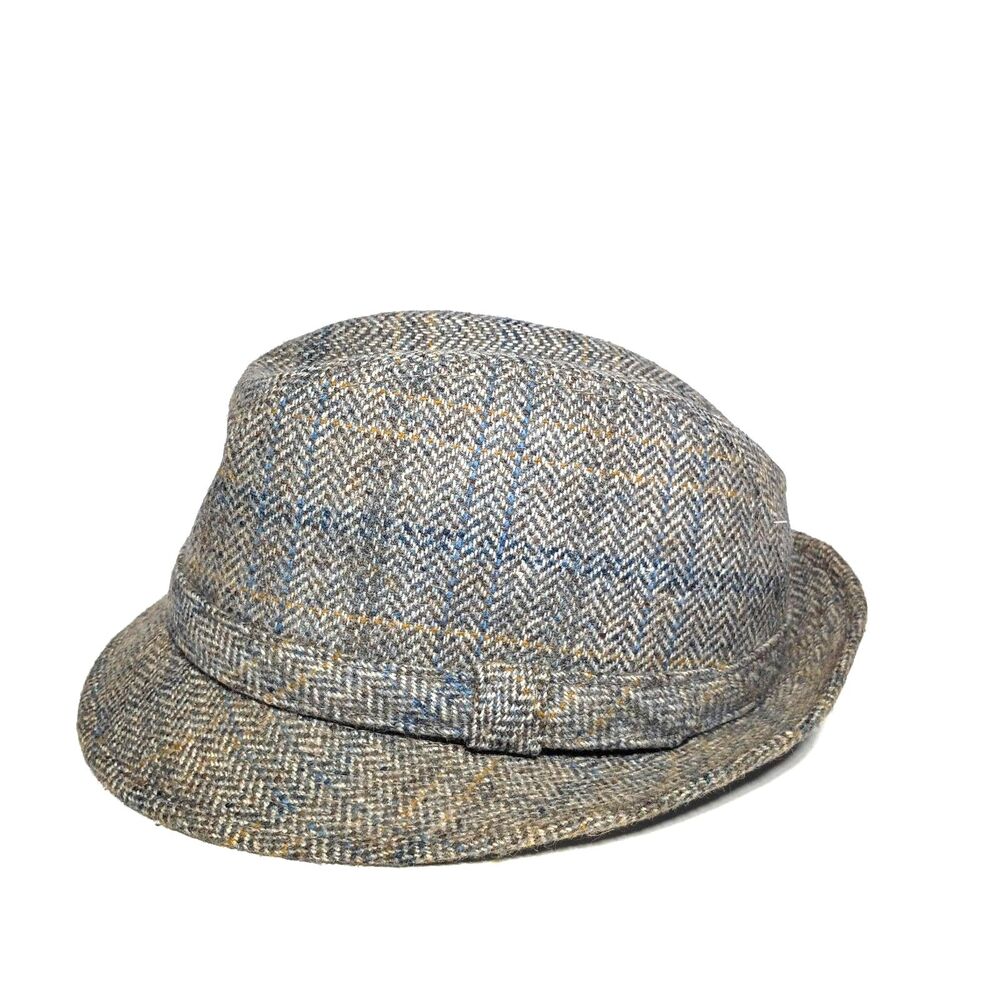 Vintage Newport Gray Blue Tweed Fedora Hat M 22" Wool Blend Old Money Heritage